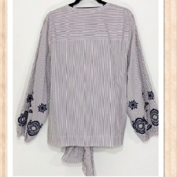 J.Crew Embroidered Tie-Front Striped Tunic Top - Picture 3 of 7